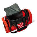 Bolso Fox 180 Leed Duffle rojo 29697-110-OS abierto, compartimento principal y laterales