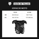 Guía de tallas jofa de moto Fox R3: contorno de pecho y altura para tallas S/M y L/XL