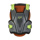 Jofa Fox Raceframe Impact D3O gris/amarillo vista frontal, pechera CE nivel 4 con hebillas amarillas