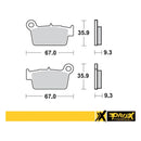 Medidas pastillas de freno trasero Prox 37.201302: 67 x 35,9 x 9,3 mm